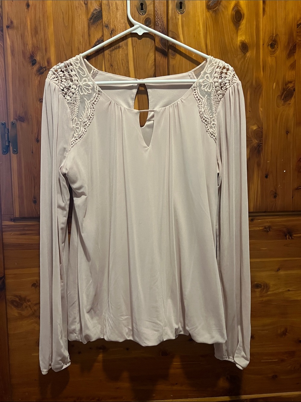 Women’s Lace Shoulder Long Sleeve Top - Blush